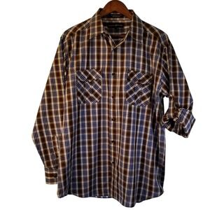 Beverly Hills Polo Club Mens Plaid Long Sleeve Button Down Shirt XL Brown Blue